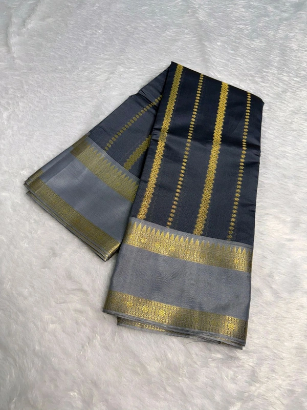 B12004 Soft Katan Kanjivaram Silk Saree  - Gray