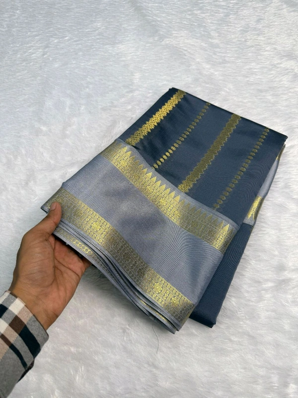 B12004 Soft Katan Kanjivaram Silk Saree  - Gray