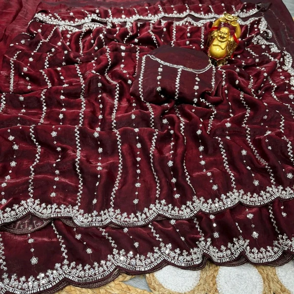 W78066 Bollywood trending Heavy Hand work space silk saree ✨ - Venetian Red