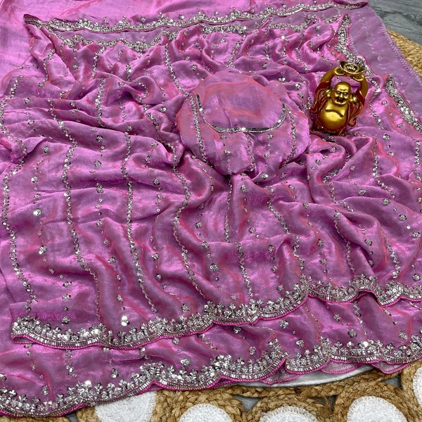 W78066 Bollywood trending Heavy Hand work space silk saree ✨ - Blush Pink