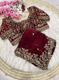 W77108 Trending space silk saree with Net Work Blouse - Maroon, 40