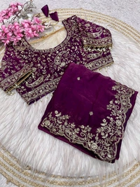 W77108 Trending space silk saree with Net Work Blouse - Megenda, 40