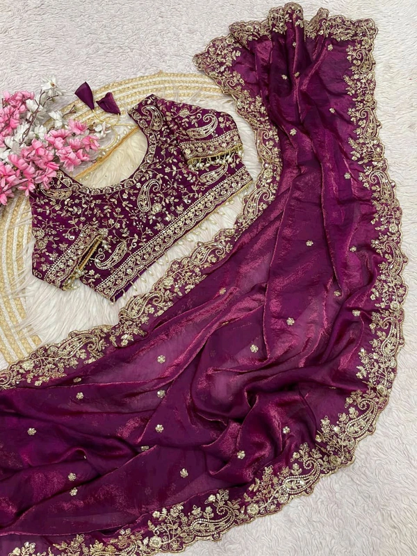 W77108 Trending space silk saree with Net Work Blouse - Megenda, 42