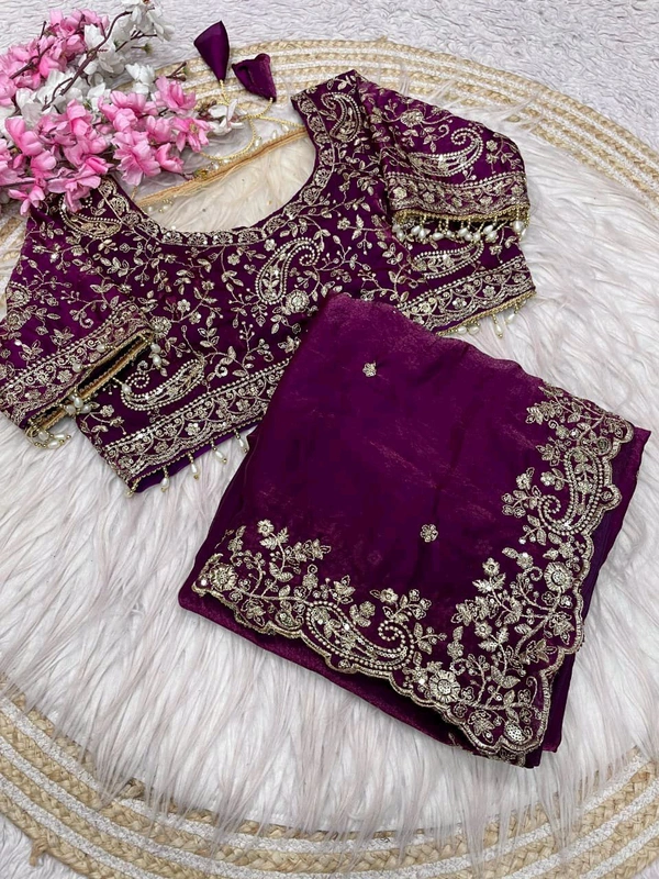 W77108 Trending space silk saree with Net Work Blouse - Megenda, 42