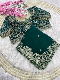 W77108 Trending space silk saree with Net Work Blouse - Green, 40