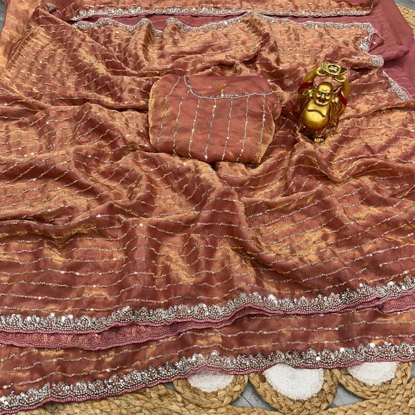 W78072 Bollywood trending Heavy Hand work space silk saree 2.0  ✨ - Orange