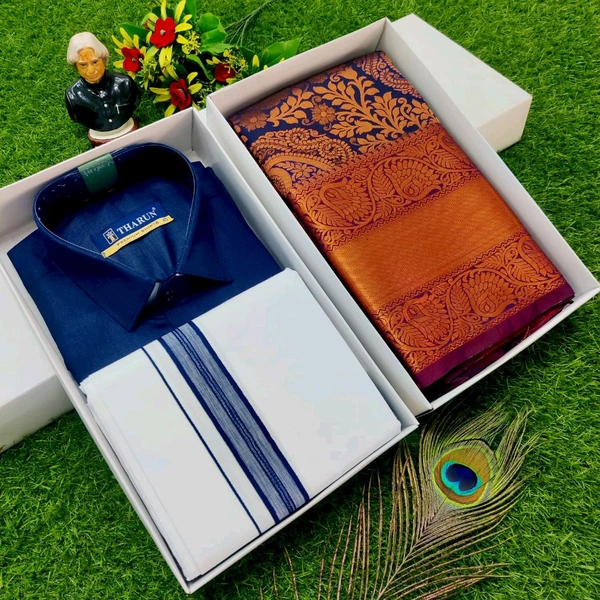 CUA102 Couple Combo ( saree + Dhoti Shirt) - 38, Full Hand