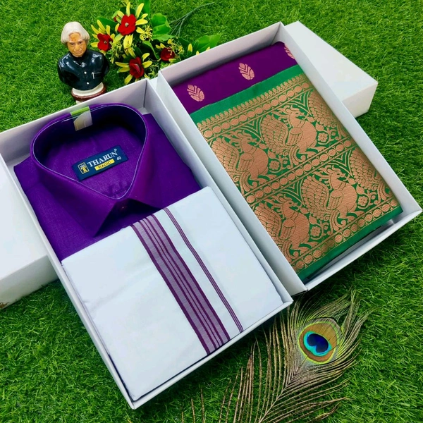 Couple Combo ( saree + Dhoti Shirt) - Full Hand shirt, 40