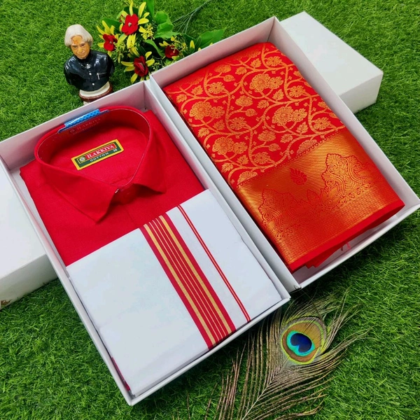 CUA102 Couple Combo ( saree + Dhoti Shirt) - 40, Full Hand
