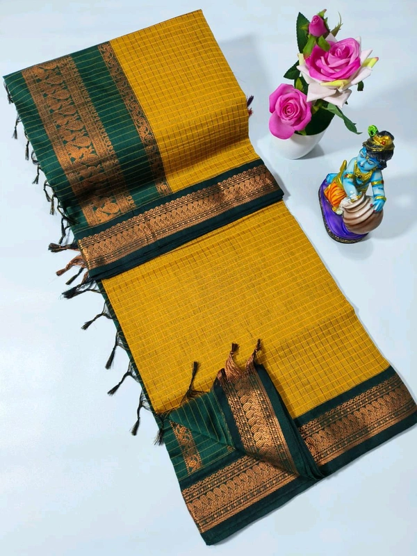 KC0101 Checked Kalyani Cotton Saree - KC0156 - Mustard