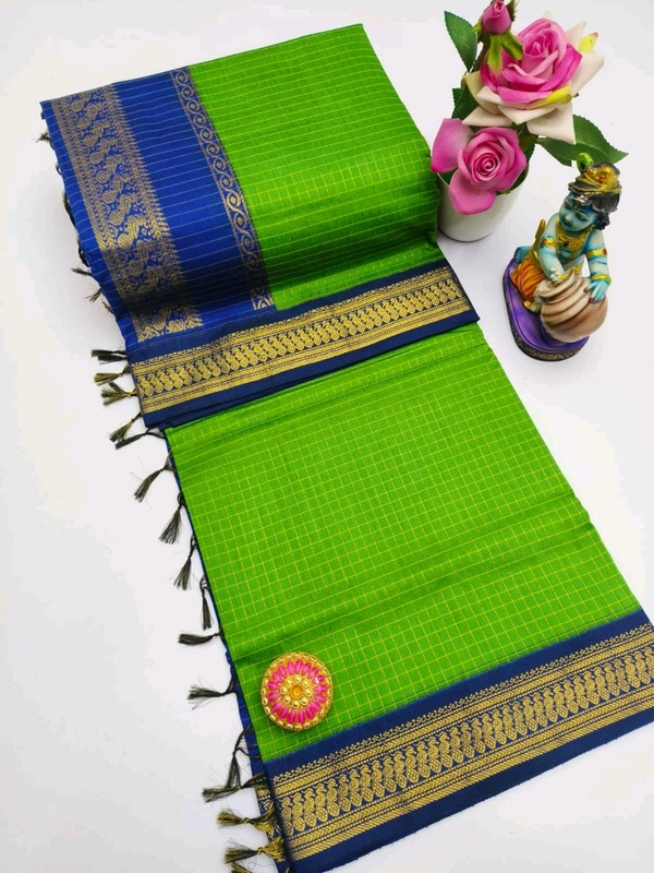 KC0101 Checked Kalyani Cotton Saree - KC0156 - Japanese Laurel