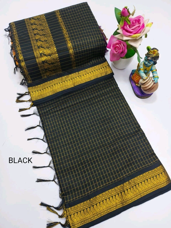 KC0101 Checked Kalyani Cotton Saree - KC0156 - Black