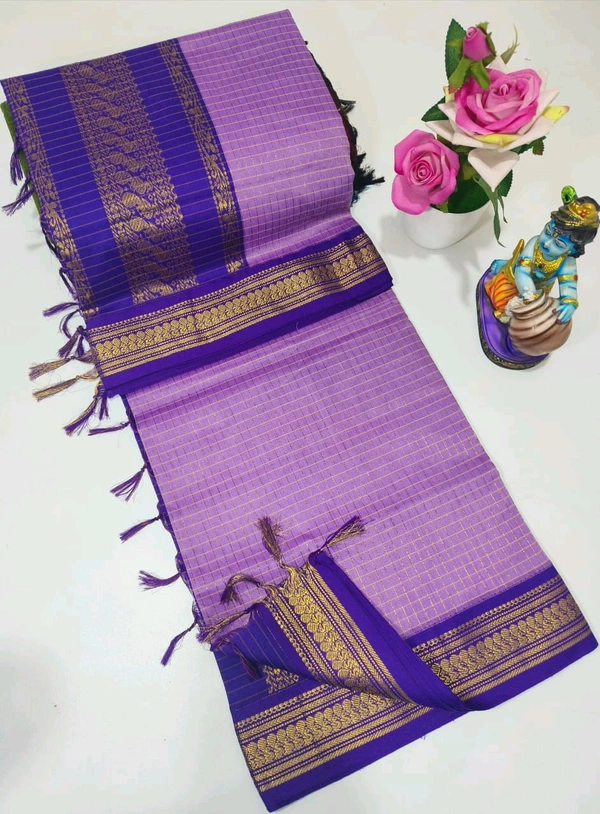 KC0101 Checked Kalyani Cotton Saree - KC0156 - Levender