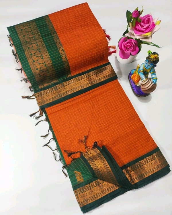 KC0101 Checked Kalyani Cotton Saree - KC0156 - Flush Orange