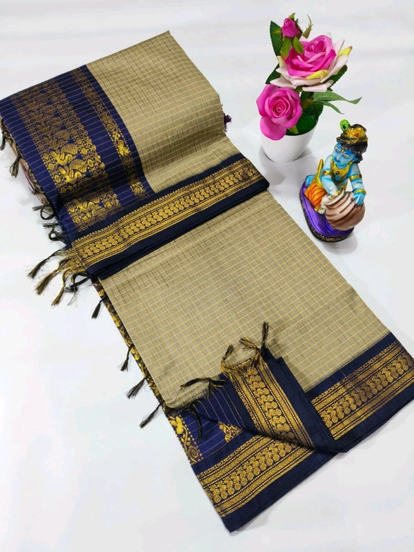 KC0101 Checked Kalyani Cotton Saree - KC0156 - Buttermilk