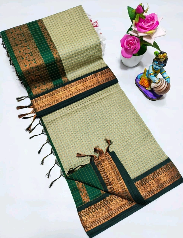 KC0101 Checked Kalyani Cotton Saree - KC0156 - Moss Green