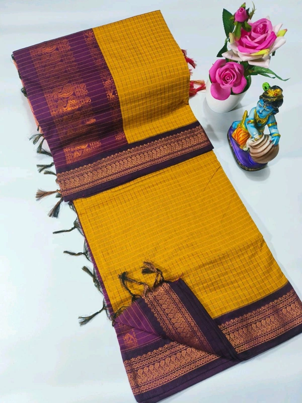 KC0101 Checked Kalyani Cotton Saree - KC0156 - Mango