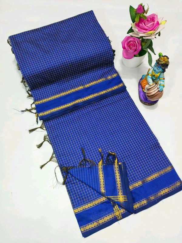 KC0101 Arani Checked Kalyani Cotton Saree - Dark Blue