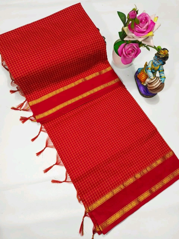 KC0101 Arani Checked Kalyani Cotton Saree - Red