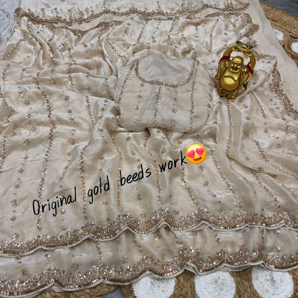 W78101 Launch Grand party wear saree in original gold beeds work