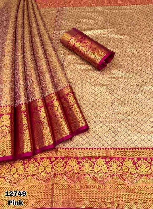 KS0201 1 Gm Gold Zari Weaving Kanjivaram Silk Saree  - Pink