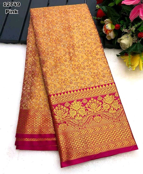KS0201 1 Gm Gold Zari Weaving Kanjivaram Silk Saree  - Pink