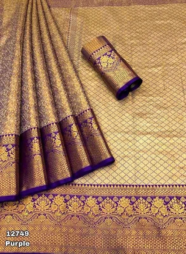 KS0201 1 Gm Gold Zari Weaving Kanjivaram Silk Saree  - Purple