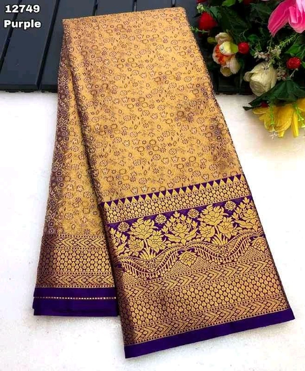 KS0201 1 Gm Gold Zari Weaving Kanjivaram Silk Saree  - Purple