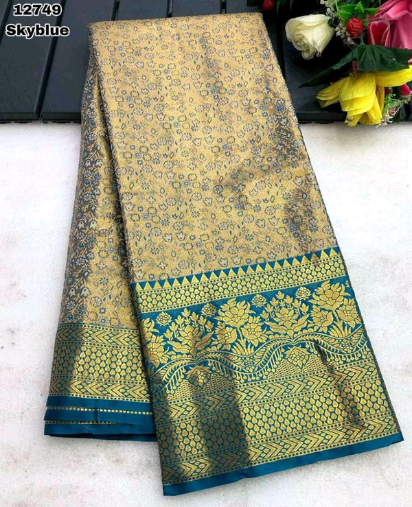 KS0201 1 Gm Gold Zari Weaving Kanjivaram Silk Saree  - Sky Blue