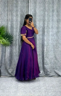 W06110 Premium dual shaded space silk Gown with Attractive hanging Sleeve - Purple, M-38