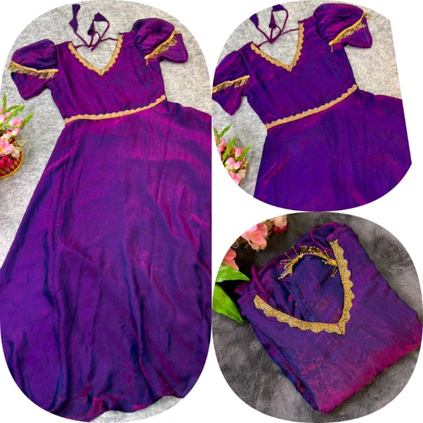 W06110 Premium dual shaded space silk Gown with Attractive hanging Sleeve - Purple, M-38
