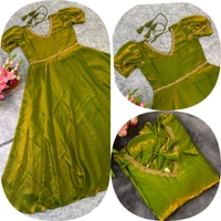 W06110 Premium dual shaded space silk Gown with Attractive hanging Sleeve - Mehedi Green, S-36