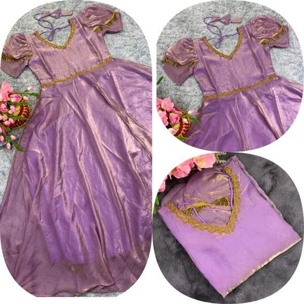 W06110 Premium dual shaded space silk Gown with Attractive hanging Sleeve - Lavender Rose, XL-42