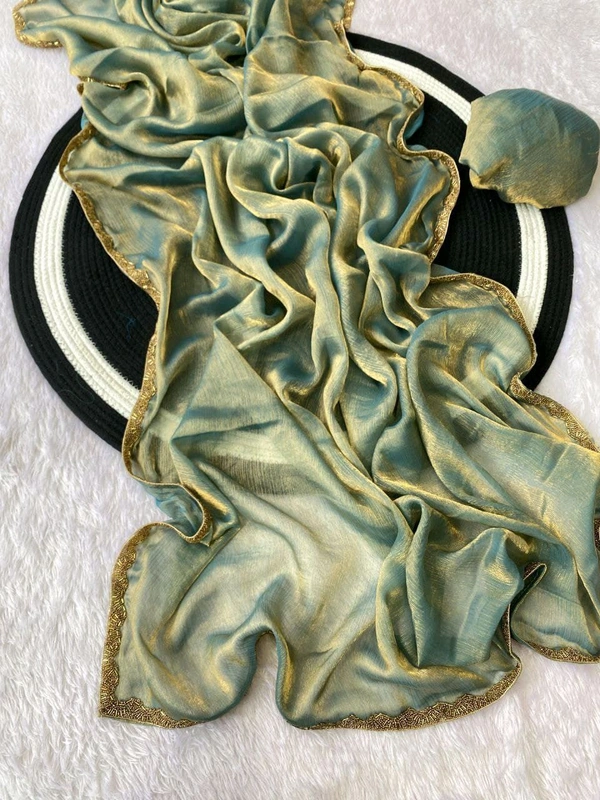 W29001 special simmri Golden lovers limited edition saree fendy chiffon two tone saree - Teal