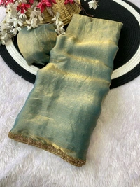 W29001 special simmri Golden lovers limited edition saree fendy chiffon two tone saree - Teal