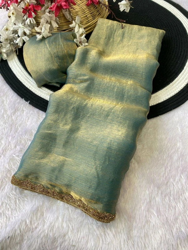 W29001 special simmri Golden lovers limited edition saree fendy chiffon two tone saree - Teal