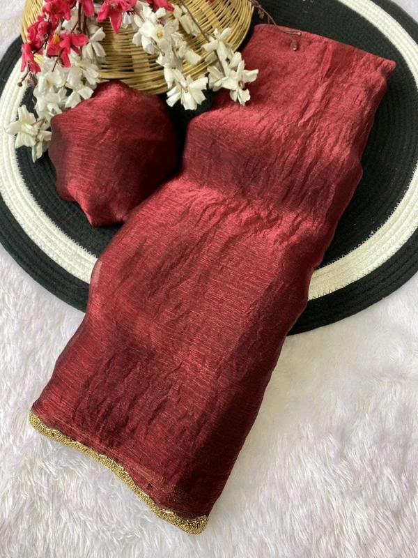 W29001 special simmri Golden lovers limited edition saree fendy chiffon two tone saree - Maroon