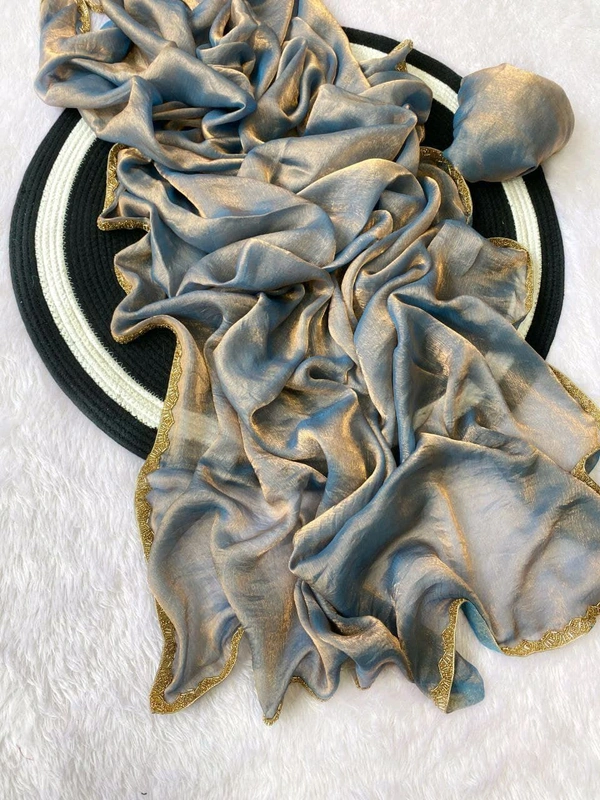 W29001 special simmri Golden lovers limited edition saree fendy chiffon two tone saree - Gray
