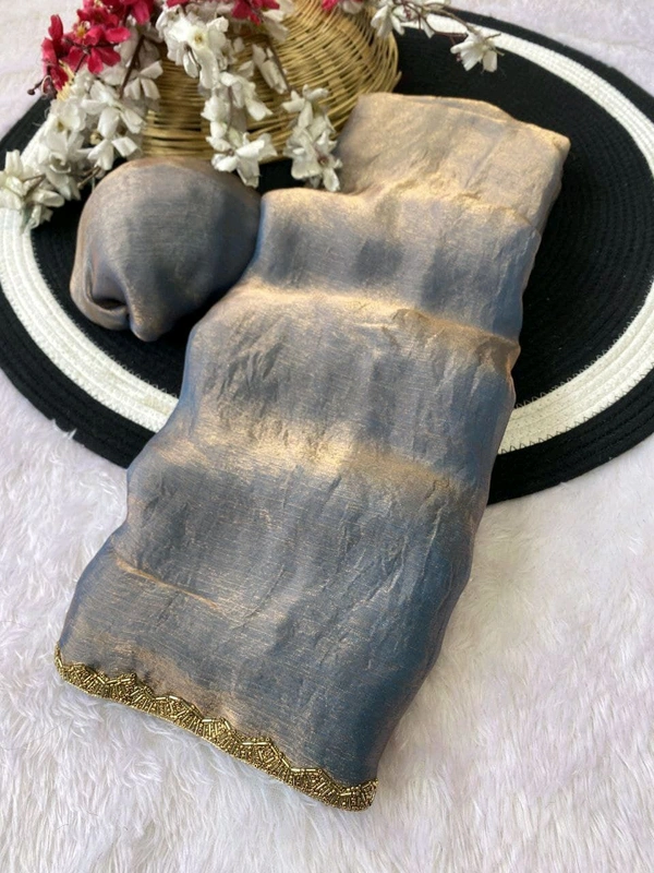 W29001 special simmri Golden lovers limited edition saree fendy chiffon two tone saree - Gray