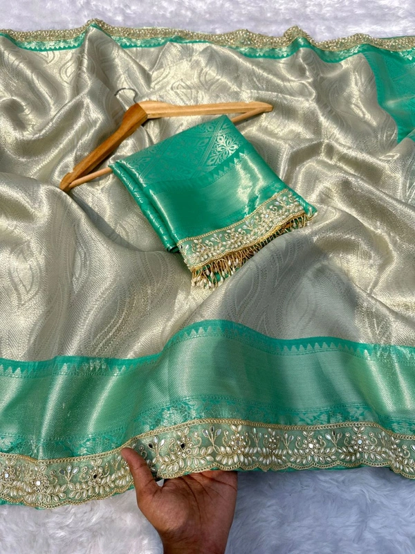 B09024 Maggam Lace border soft Katan Silk Saree
