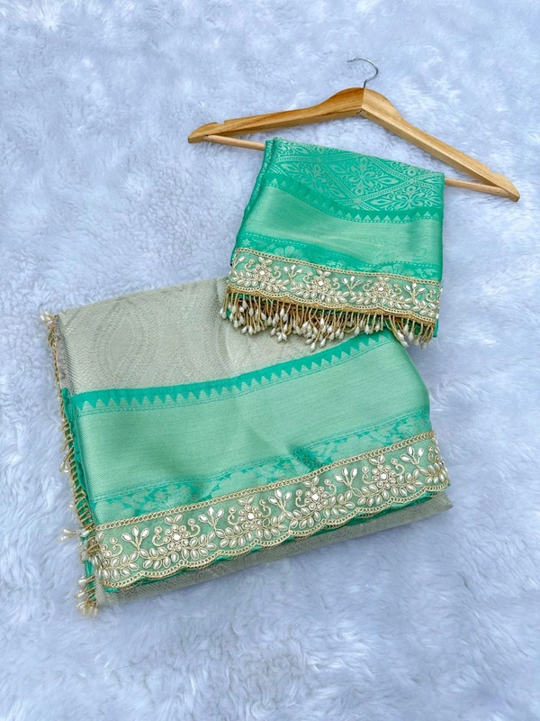 B09024 Maggam Lace border soft Katan Silk Saree