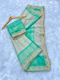 B09024 Maggam Lace border soft Katan Silk Saree