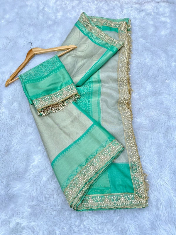 B09024 Maggam Lace border soft Katan Silk Saree