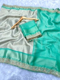 B09024 Maggam Lace border soft Katan Silk Saree