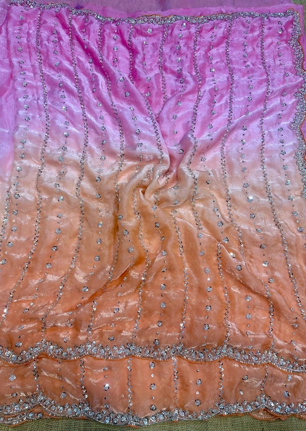 W06188 Viral space Silk Dual Colour Shade  Original Beads Work Saree - Pink & Orange