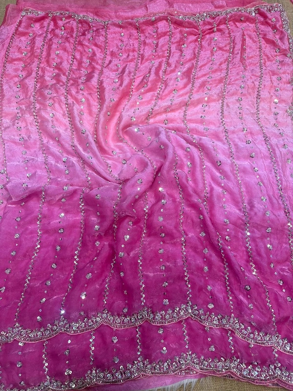 W06188 Viral space Silk Dual Colour Shade  Original Beads Work Saree - Baby pink & Pink