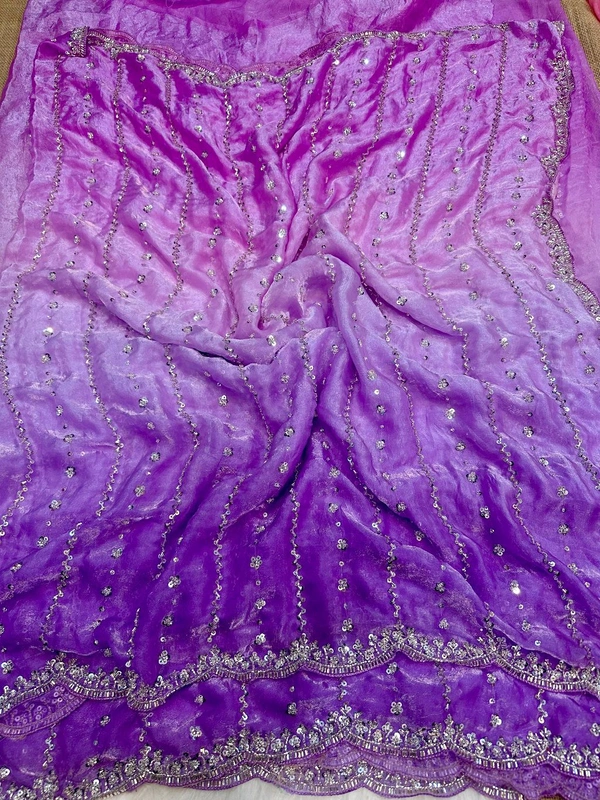 W06188 Viral space Silk Dual Colour Shade  Original Beads Work Saree - Pink & Purple