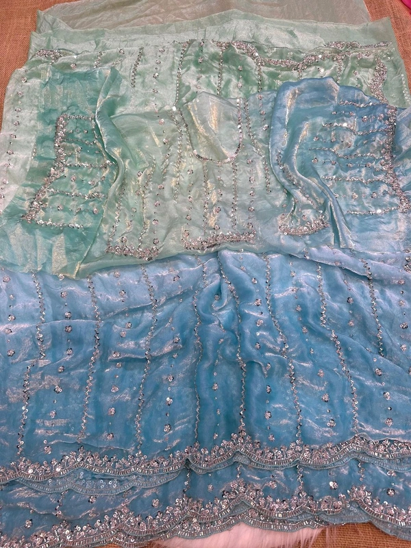 W06188 Viral space Silk Dual Colour Shade  Original Beads Work Saree - Ice blue & Sky blue