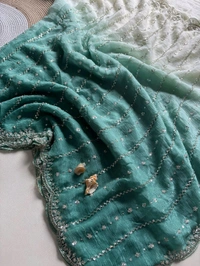 W93001 Viral Soft Crunchy Silk Dual Colour Shade Original Beads Work Saree - Sea Green