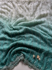 W93001 Viral Soft Crunchy Silk Dual Colour Shade Original Beads Work Saree - Sea Green